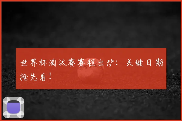 世界杯淘汰赛赛程出炉:关键日期抢先看!